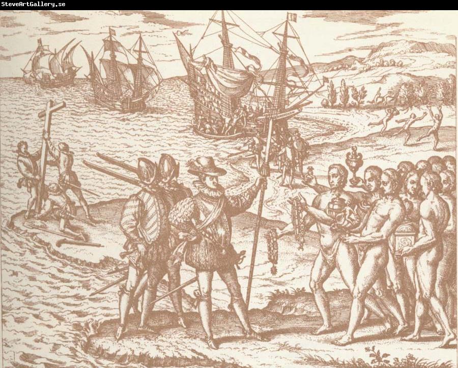 unknow artist Columbia disembark pa Haiti with they royal spear in hand